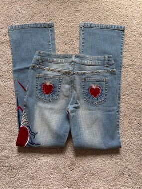 Women’s Light Blue Y2K Festival Embroidered Heart Jeans